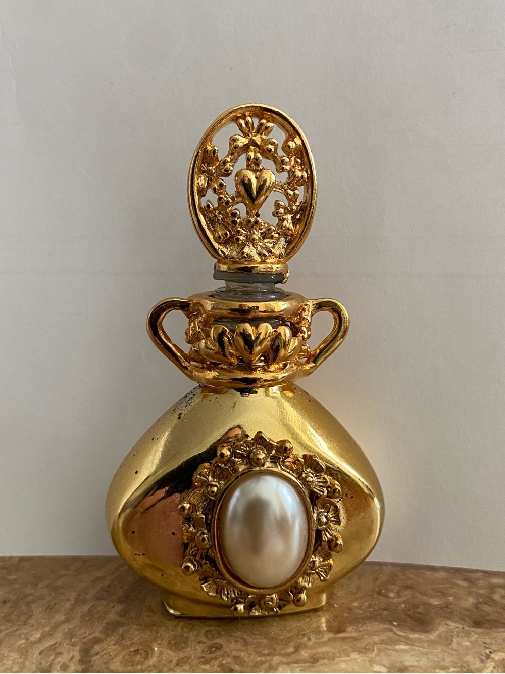 Vintage Adrian Gold Decorative Perfume Bottle Accent Necklace 24K Plated